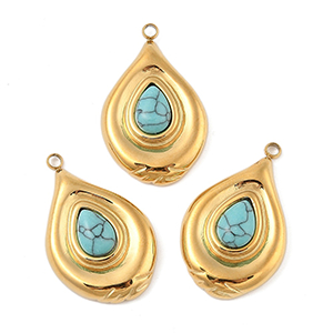 87112 STAINLESS STEEL CHARMS  FOR JEWELLERY 28X18mm/1Pcs/  (PVD 18K) GOLD PLATED, WITH NATURAL STONE  ,Material ,CHARMS (0 0) ()
