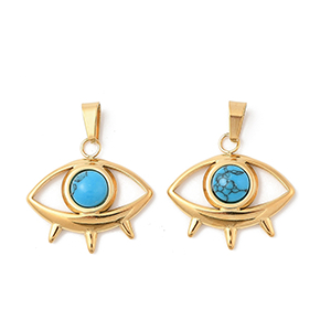87113 Stainless Steel Evil Eye pendants  FOR JEWELLERY 20X21mm/1Pcs/  (IP) GOLD PLATED, WITH NATURAL STONE  ,Material ,CHARMS (0 0) ()