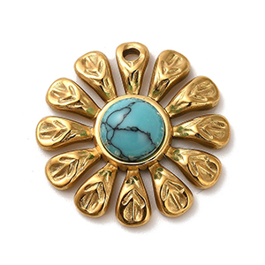 87114 STAINLESS STEEL CHARMS  FOR JEWELLERY 24X24mm/1Pcs/   GOLD PLATED, WITH NATURAL STONE  ,Material ,CHARMS (0 0) ()