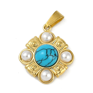 87116 STAINLESS STEEL CHARMS  FOR JEWELLERY 22X19mm/1Pcs/  (IP) GOLD PLATED, WITH NATURAL STONE  ,Material ,CHARMS (0 0) ()