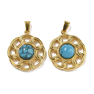 87119 STAINLESS STEEL CHARMS  FOR JEWELLERY 24X21mm/1Pcs/  (IP) GOLD PLATED, WITH NATURAL STONE  ,Material ,CHARMS (0 0) ()