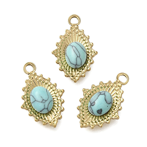87120 Stainless Steel Oval Pendants  FOR JEWELLERY 21X13mm/1Pcs/   GOLD PLATED, WITH NATURAL STONE  ,Material ,Saint Valentine,CHARMS (0 0) ()