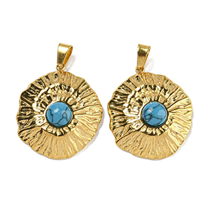 87124 STAINLESS STEEL CHARMS  FOR JEWELLERY 25X22mm/1Pcs/  (IP) GOLD PLATED, WITH NATURAL STONE  ,Material ,CHARMS (0 0) ()
