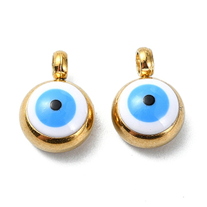 87131 Stainless Steel Evil Eye Pendants  FOR JEWELLERY 8X6mm/4Pcs/  (IP 18K) GOLD PLATED, ENAMEL  ,Material Ανοξείδωτο Ατσάλι 304,CHARMS (0 0) ()