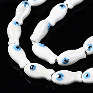 87189 Ceramic Fish Beads FOR JEWELLERY 19X10mm/10Pcs/ WHITE COLOR, ,Material GLASS,Summer,BEADS (13 0) ()