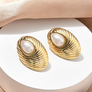 87252 STAINLESS STEEL STUD EARRINGS FOR JEWELLERY 19X28mm/1Pair/ (PVD) GOLD PLATED,Huggie Hoop ,Material STAINLESS STEEL, (0 0) ()