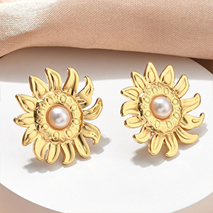 87253 STAINLESS STEEL STUD EARRINGS FOR JEWELLERY 26X25mm/1Pair/ (PVD) GOLD PLATED, ,Material STAINLESS STEEL, (0 0) ()