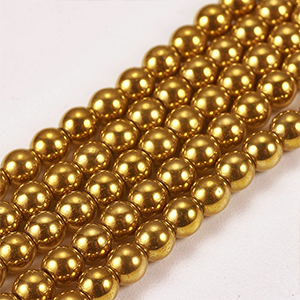 87289 Synthetic Hematite Round Beads FOR JEWELLERY 3mm/125Pcs/ GOLD PLATED, ,Material ,BEADS (0 0) ()