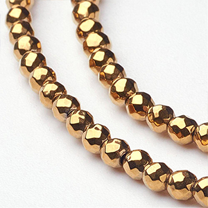 87296 Synthetic Hematite round faceted Beads FOR JEWELLERY 2mm/200Pcs/ (PVD) GOLD PLATED, FACETED ,Material ,BEADS (0 0) ()