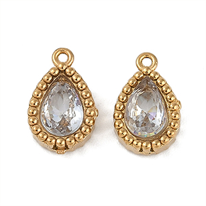 87313 STAINLESS STEEL TEARDROP CHARMS WITH CUBIC ZIRCONIA FOR JEWELLERY 11X7mm/2Pcs/ (IP 18K) GOLD PLATED, MICROPAVE ,Material ΑΝΟΞΕΙΔΩΤΟ ΑΤΣΑΛΙ 304,CHARMS (0 0) ()