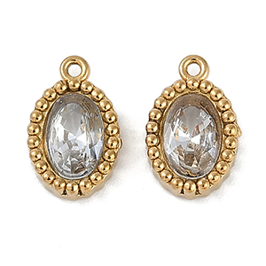 87314 STAINLESS STEEL RHINESTONE CHARMS FOR JEWELLERY 11X7mm/2Pcs/ (IP 18k) GOLD PLATED, MICROPAVE ,Material ΑΝΟΞΕΙΔΩΤΟ ΑΤΣΑΛΙ 304,CHARMS (0 0) ()
