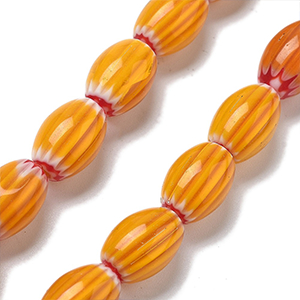 87340 MILLEFIORI OVAL GLASS BEADS FOR JEWELLERY 11X7mm/31Pcs/ ORANGE COLOR, ,Material ,BEADS (0 0) ()
