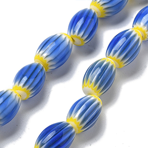 87341 MILLEFIORI OVAL GLASS BEADS FOR JEWELLERY 11X7mm/31Pcs/ BLUE COLOR, ,Material ,BEADS (0 0) ()