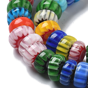 87344 MILLEFIORI ROUND FLAT GLASS BEADS FOR JEWELLERY 8X3.5mm/100Pcs/ MULTICOLOR, ,Material ,BEADS (0 0) ()