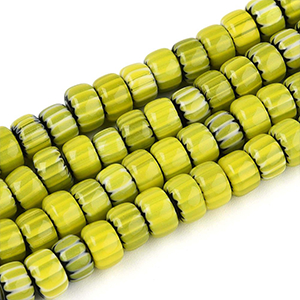87346 MILLEFIORI ROUND FLAT GLASS BEADS FOR JEWELLERY 6X4mm/96Pcs/ YELLOW COLOR, ,Material ,BEADS (0 0) ()