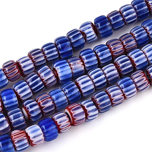 87347 MILLEFIORI BARREL SHAPE GLASS BEADS FOR JEWELLERY 6X4mm/96Pcs/ BLUE COLOR, ,Material ,BEADS (0 0) ()