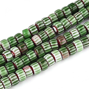 87349 MILLEFIORI BARREL SHAPE GLASS BEADS FOR JEWELLERY 6X4mm/96Pcs/ GREEN COLOR, ,Material ,BEADS (0 0) ()