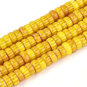 87350 MILLEFIORI BARREL SHAPE GLASS BEADS FOR JEWELLERY 8X4mm/96Pcs/ YELLOW COLOR, ,Material ,BEADS (-3 0) ()