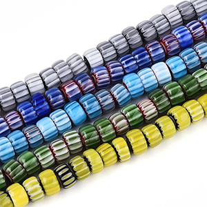 87353 MILLEFIORI BARREL SHAPE GLASS BEADS FOR JEWELLERY 6X4mm/96Pcs/ GREEN COLOR, ,Material ,BEADS (0 0) ()