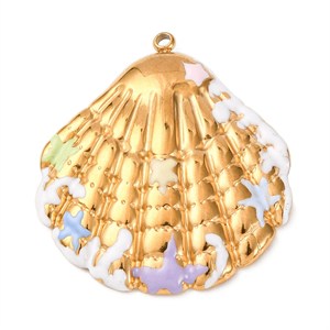 87436 STAINLESS STEEL CONCH CHARMS FOR JEWELLERY 35X31mm/1Pcs/ (IP 18K) GOLD PLATED, ,Material ,Summer,CHARMS (0 0) ()