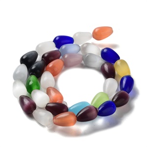 87600 Synthetic Cat;s Eye Peardrop beads FOR NECKLACEs 12X8mm/32Pcs//Ø1mm MULTICOLOR, ,Material GLASS,BEADS (0 10) ()