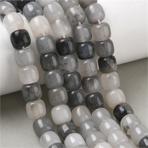 87604 BARREL SHAPE NATURAL AGATE  FOR NECKLACEs 10X9mm/46Pcs//Ø1.4mm   GREY COLOR,   ,Material SEMI PRECIOUS STONES,BEADS (0 5) ()