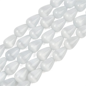 87616 SYNTHETIC CAT’S EYE PEARDROP BEADS  FOR JEWELLERY 12X8mm/35Pcs//Ø1.4mm   WHITE COLOR,   ,Material GLASS,BEADS (0 5) ()