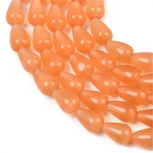 87620 SYNTHETIC CAT’S EYE PEARDROP BEADS  FOR JEWELLERY 12X8mm/32Pcs//Ø1mm   CORAL COLOR,   ,Material GLASS,BEADS (0 5) ()