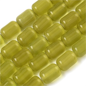 87631 CAT’S EYE BARREL SHAPE BEADS  FOR NECKLACEs 11X8mm/35Pcs//Ø1.4mm   OLIVE COLOR,   ,Material GLASS,BEADS (0 5) ()
