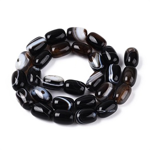 87644 BARREL SHAPE NATURAL AGATE FOR JEWELLERY 13X10mm/28Pcs//Ø0.9mm BLACK COLOR, ,Material SEMI PRECIOUS STONES,BEADS (0 2) ()