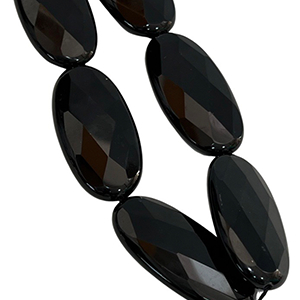 CH21468 Semi Precious Stones Natural Black Onyx Oval Flat,Faceted ,50X25mm/8Pcs ,Black Color (5 3) ()