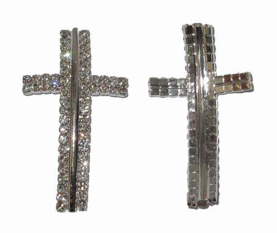 CH22734 Crosses Brass Silhouette,With Rhinestones ,48X28mm/1Pcs ,Silver Plated color (10 0) ()