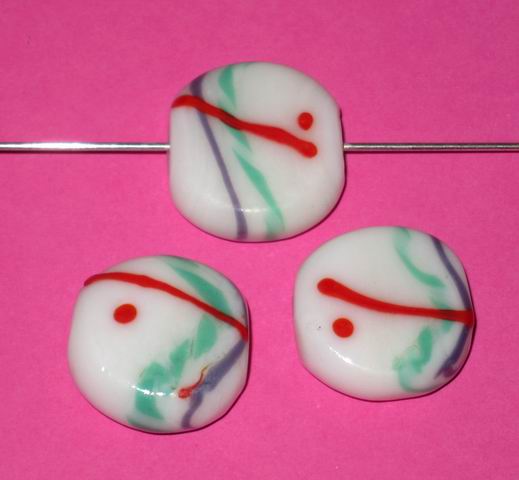 CH23296 Γυάλινες Χάντρες Στρόγγυλες Πλακέ Για κόσμημα 22X9mm/2Τεμ. Λευκό Χρώμα, Lampwork Beads ,Συνθεση Γυαλί,Χάντρα (8 0) (gr) ()