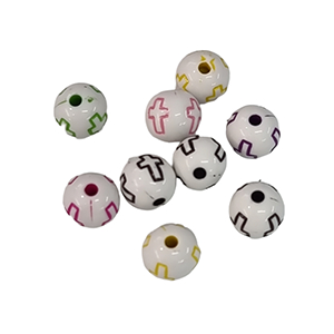 CH26593 Plastic Crosses Round Beads  8mm/90Pcs Mixed Colors, Flat  ,Material Plastic,,Beads (13 10) ()