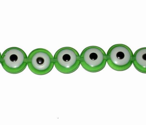 CH29257 Acrylic Evil Eye Round Flat Beads ,For Jewellery 10X6mm/36Pcs/ Green Color,   ,Material Acrylic,,Beads (8 27) ()