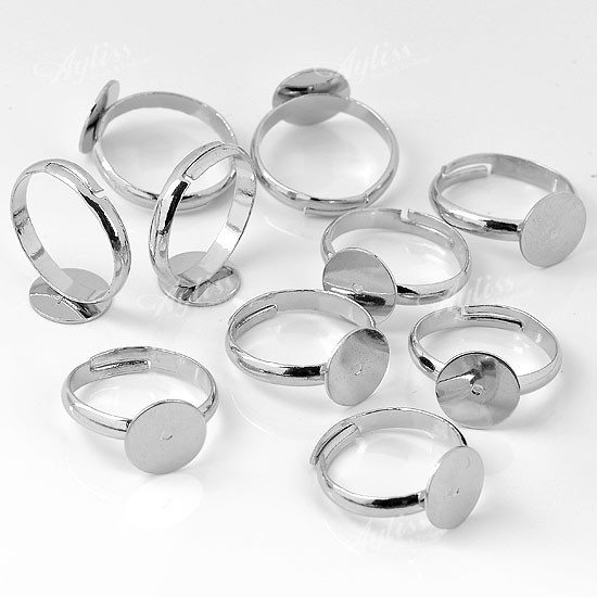 CH29323 Μεταλλικά Δαχτυλίδια με πλακέ βάση  Για κόσμημα 8mm//4Τεμ. Μεταλλικό Χρώμα, Ρυθμιζόμενα  ,Συνθεση , (26 9) (9gr) ()