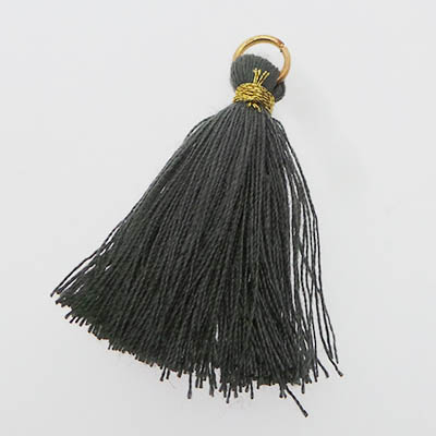 CH42461 Υφασμάτινες φούντες με κρίκο Βαμβακερά 30mm/5Τεμ. Σκούρο Γκρίζο Χρώμα Για κόσμημα   Με Χρυσό Κρικάκι (61 30) (6gr) ()