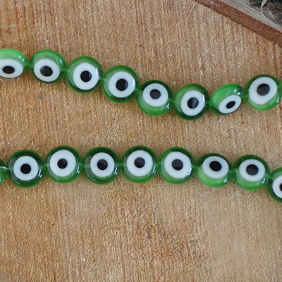 CH46551 Evil Eye round flat Glass beads ,For Jewellery 10X4mm/40Pcs/ Green Color,   ,Material ,,Beads (4 7) ()