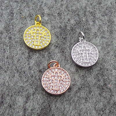 CH46690 CROSSES BRASS ROUND SHAPE,MICROPAVE ,13X11MM/1PCS ,MIXED COLORS (1 1) ()