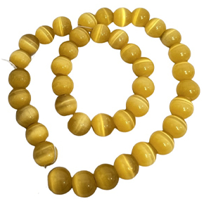 CH48387 Semi Precious Stones Synthetic Cat’s Eye Round Beads, ,10mmØ3mm/40Pcs ,Yellow Color (15 8) ()