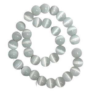 CH48419 Semi Precious Stones Synthetic Cat’s Eye Round Beads, ,12mmØ3mm/33Pcs ,White Color (10 10) ()