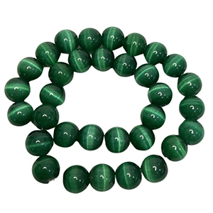 CH48423 Semi Precious Stones Synthetic Cat’s Eye Round Beads, ,12mmØ3mm/33Pcs ,Dark Green (9 8) ()