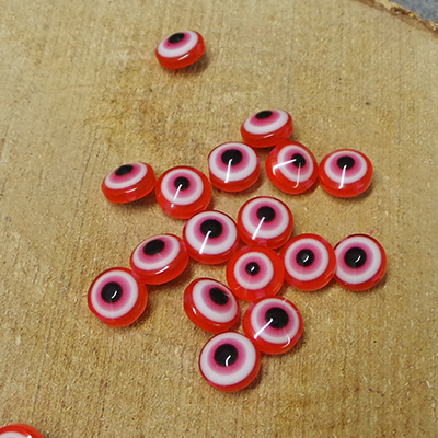CH49947 Acrylic Evil Eye Round Flat Beads  10X7mm/50Pcs Red Color For Jewelery/Decoration Martakia Beads  (5 2) ()