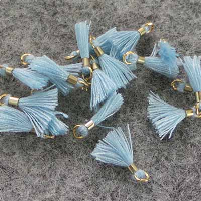 CH51258 Υφασμάτινες φούντες με κρίκο Για κόσμημα 10mm//10Τεμ. Γαλάζιο Χρώμα, Βαμβακερά ,Συνθεση , (5 0) (5gr) ()