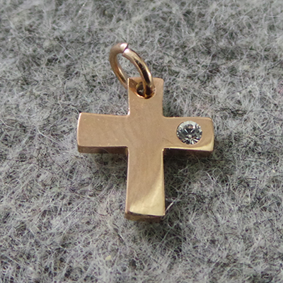 CH51906 Σταυροι ατσαλι φιγουρα ,12x11mm/1τεμ. ,ροζ χρυσο χρωμα,με ζιρκονια/micropave (0 0)