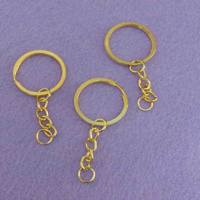 CH52050 Metal keyring holder with chain 28mm/4pcs gold plated color (0 0)