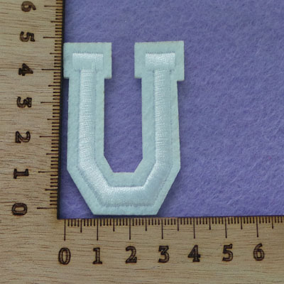 CH53169 Iron on patches, embroidered with letter u 4x5cm/1pcs white color for decoration alphabet  greek alphabet (0 0)