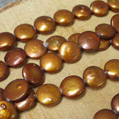 CH53768 Semi Precious Stones Freshwater Pearls Round Flat, ,13~4mm/33Pcs ,Brown Color (0 1) ()