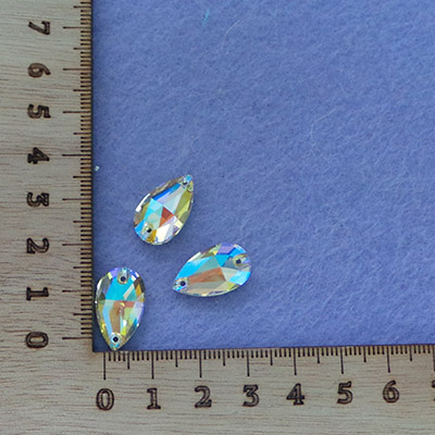CH53993 Sew-on glass stones teardrop ,for sewing 11x18mm/2pcs/ crystal ab, flat  ,material glass,,beads (0 0)