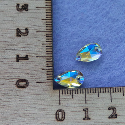 CH53994 Sew-on glass stones teardrop ,for sewing 12x7mm/3pcs/ crystal ab color, flat  ,material glass,,beads (0 0)